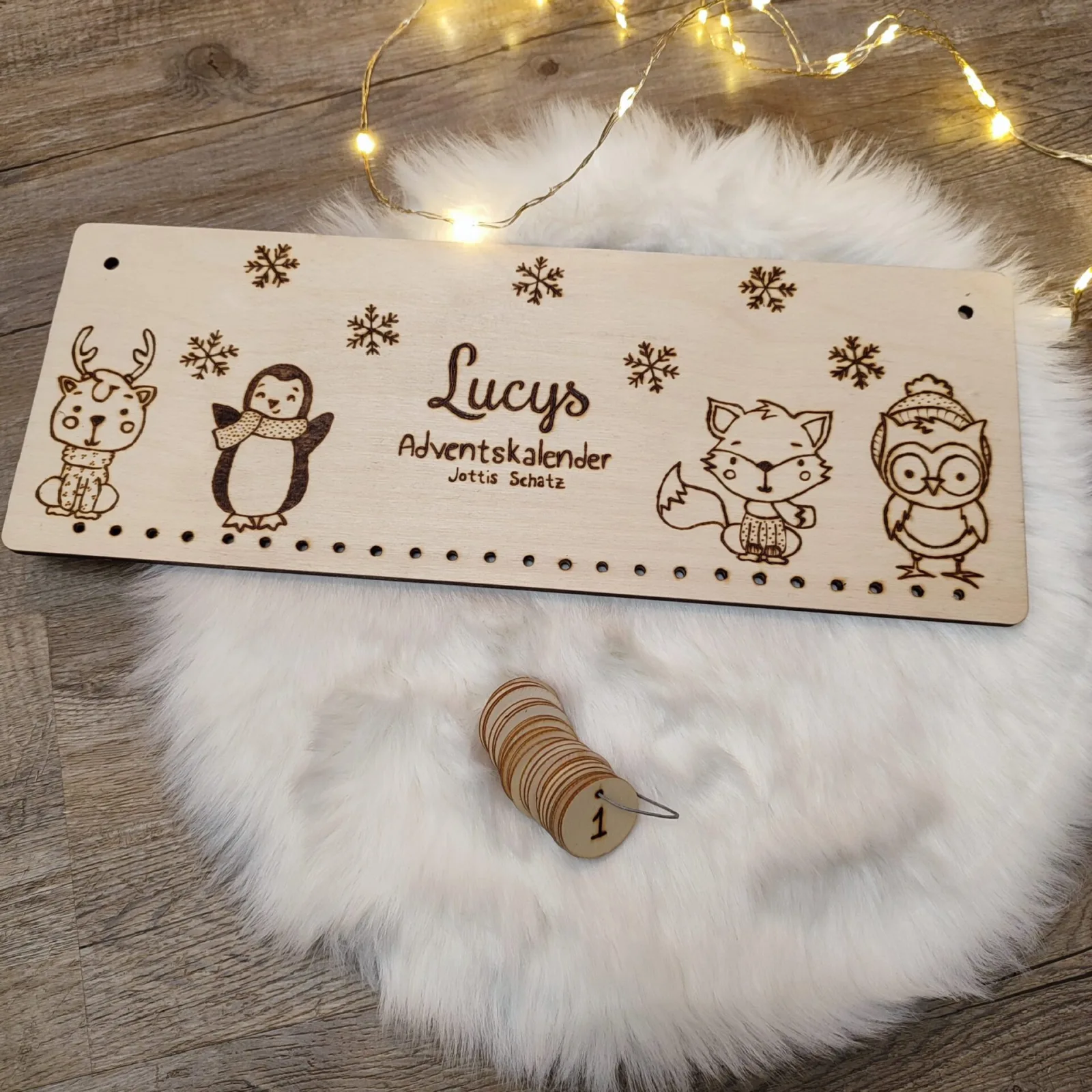 Adventskalender Wintertiere Schneeflocken
