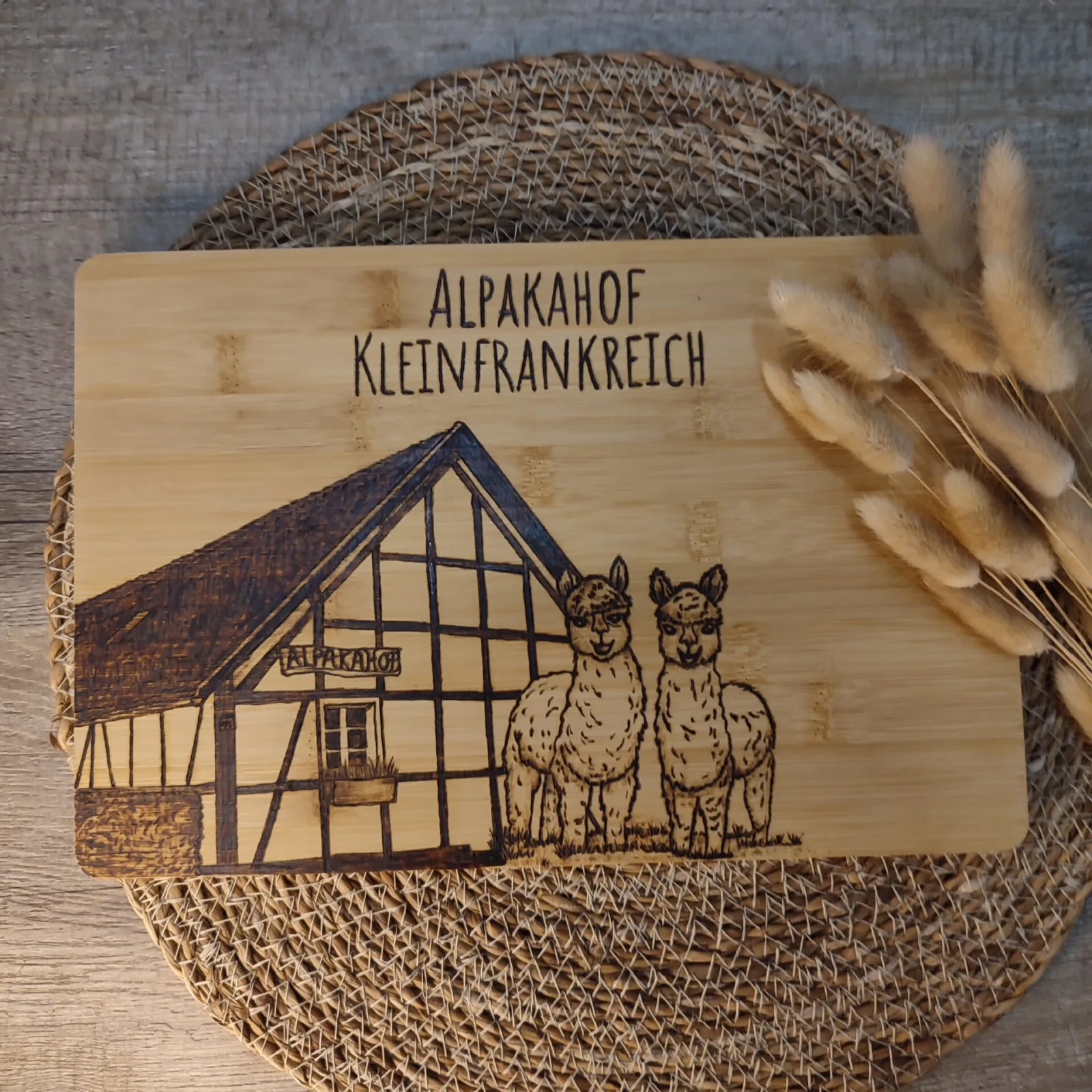 Alpaka / Lama mit Fachwerkhaus