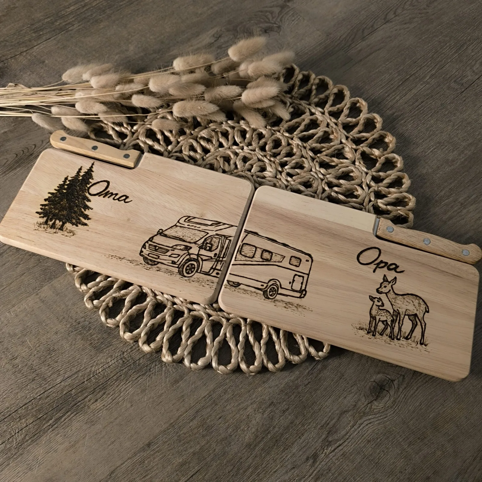 Doppelbrettchen mit Messer – Camper und Reh