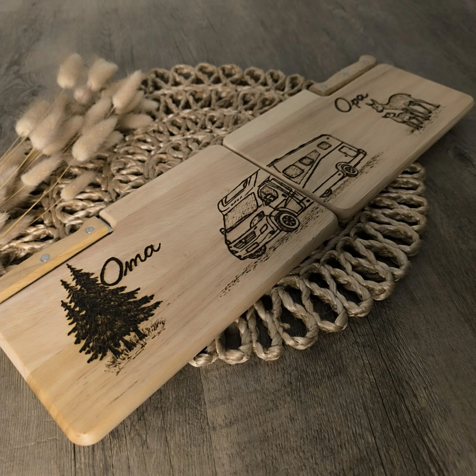 Doppelbrettchen mit Messer – Camper und Reh – Ansicht 4