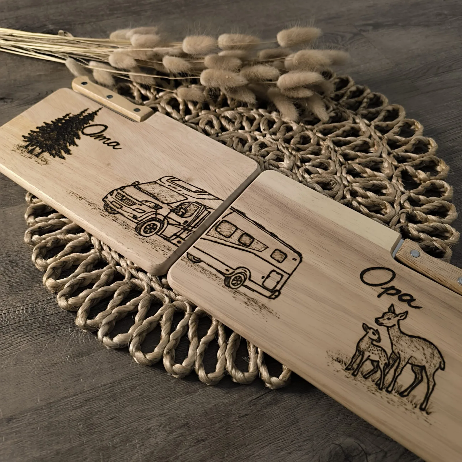 Doppelbrettchen mit Messer – Camper und Reh – Ansicht 5