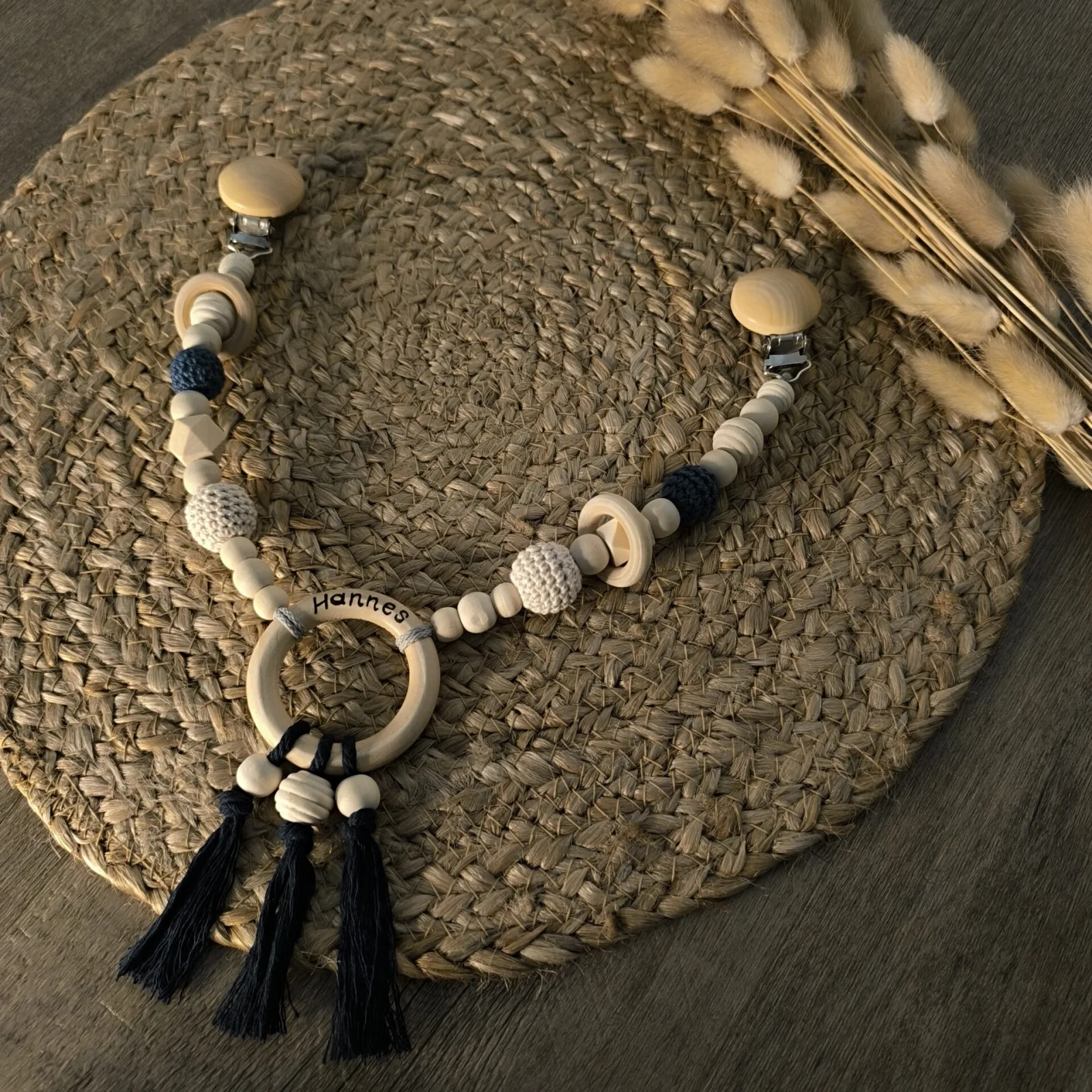 Perlenkette mit Clips blau